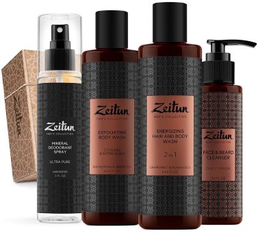 Подарочный набор для мужчин "Свежесть 24": очищающий гель для волос и тела 2 в 1, гель-скраб для душа, гель для умывания, дезодорант без запаха.